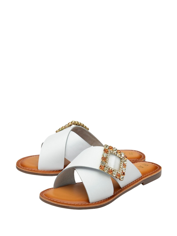 Ravel White Leather Mule Sandals