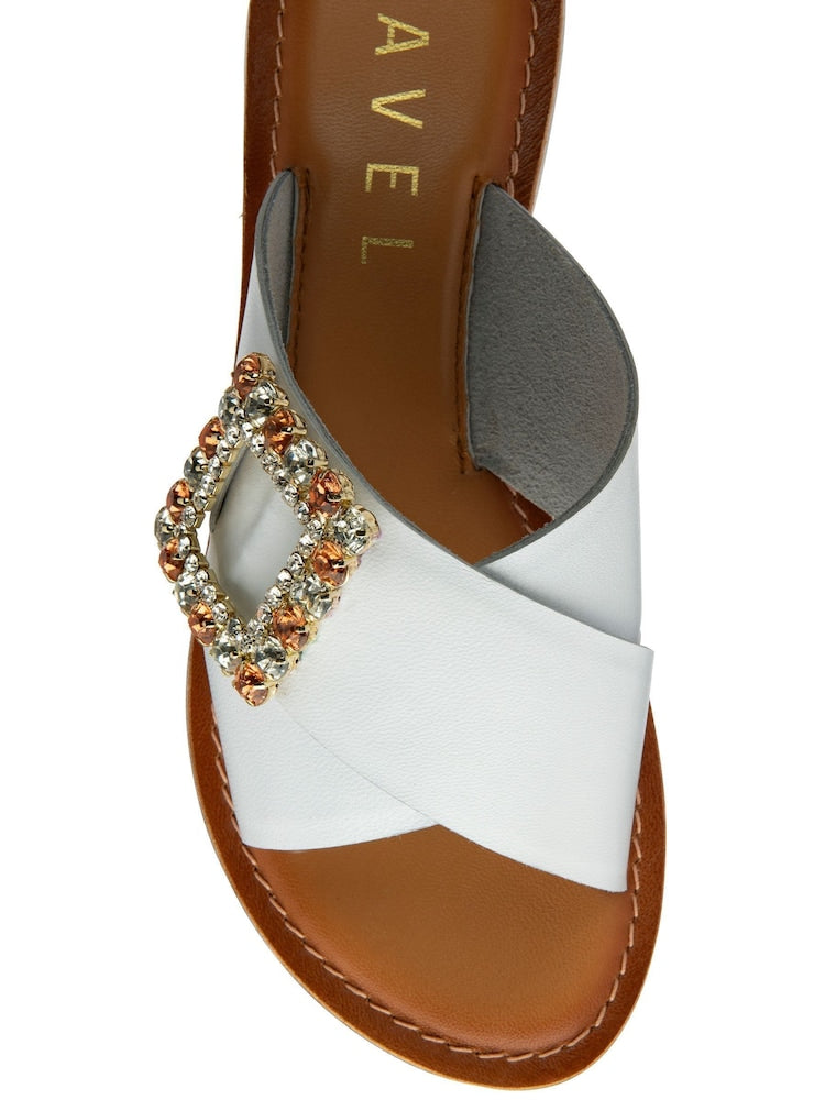 Ravel White Leather Mule Sandals