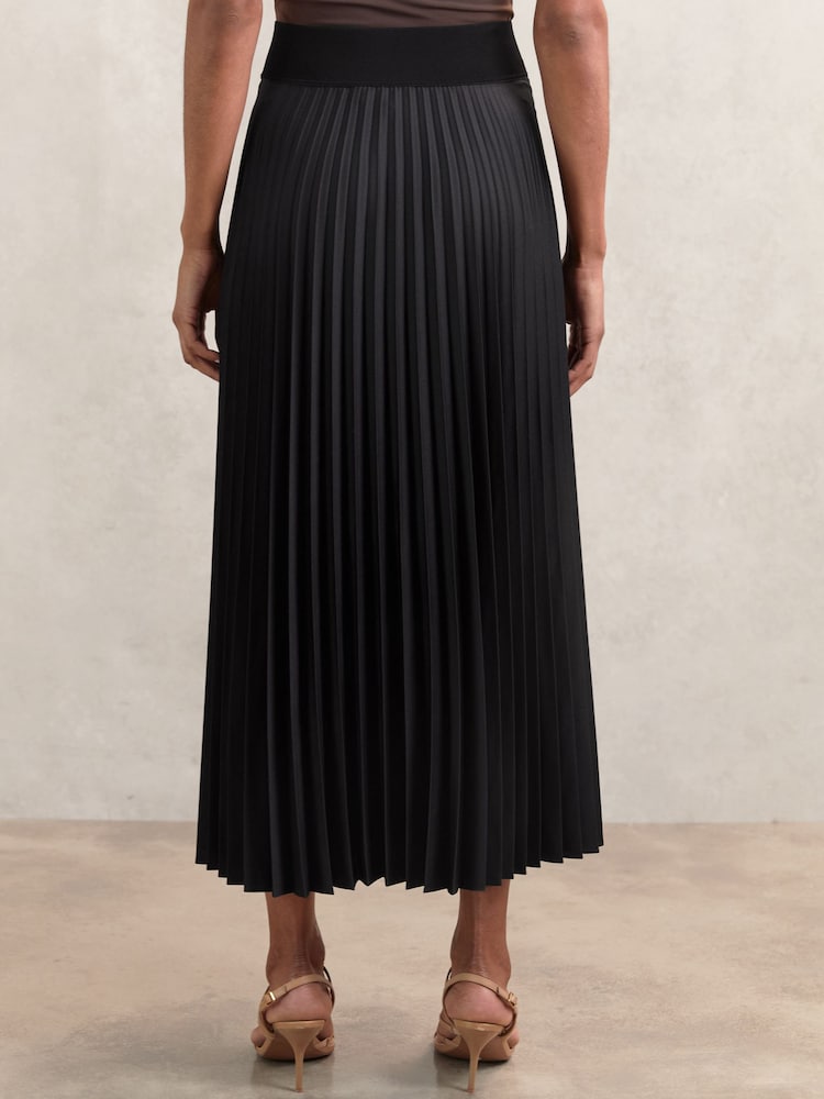 Reiss Black Seren Pleated Midi Skirt