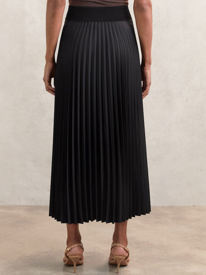 Reiss Black Seren Pleated Midi Skirt
