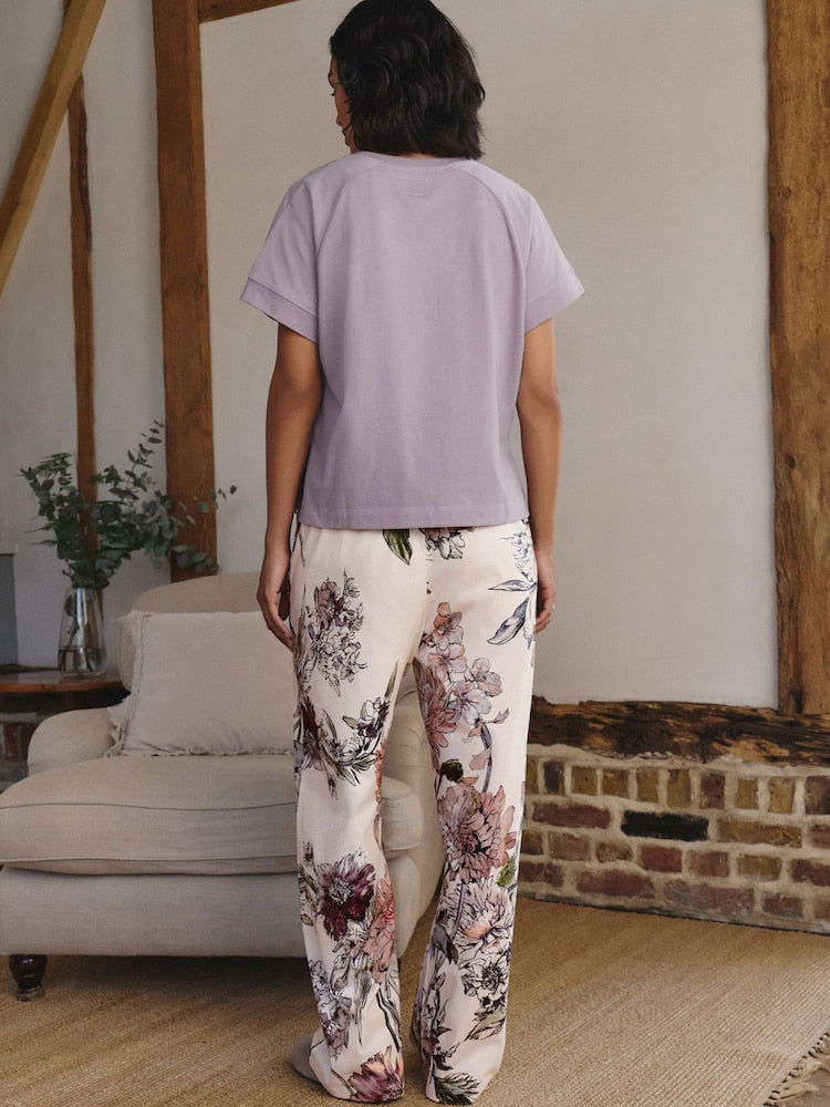Purple Floral Short Sleeve Pyjamas