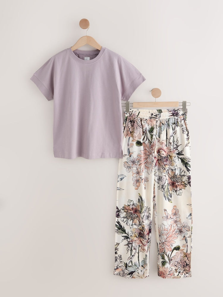 Purple Floral Short Sleeve Pyjamas
