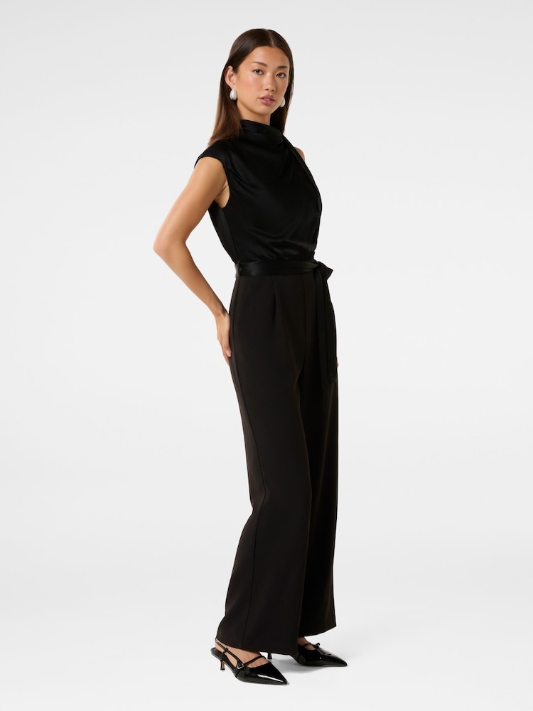 Forever New Black Sienna Satin Asymmetric Jumpsuit