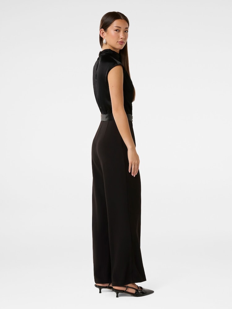 Forever New Black Sienna Satin Asymmetric Jumpsuit