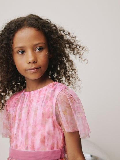 Pink Floral Mesh Party Dress