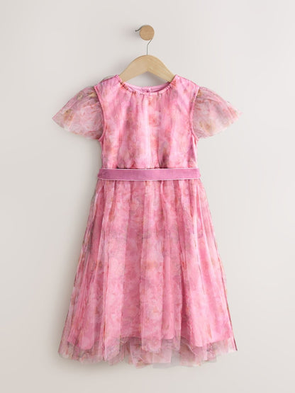 Pink Floral Mesh Party Dress