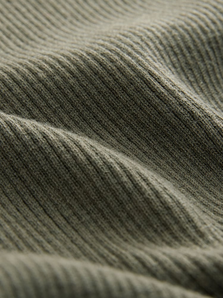 Khaki Green Roll Neck Ribbed Jumper