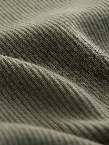 Khaki Green Roll Neck Ribbed Jumper