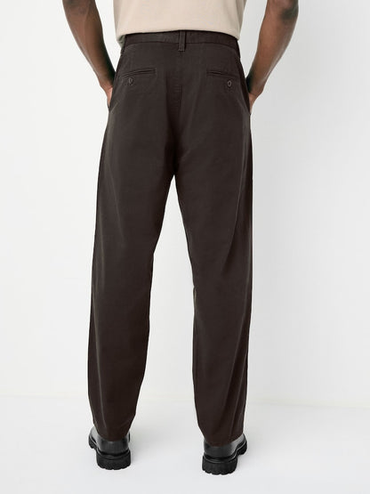 Brown Twin Pleat Regular Relaxed Tapered Chinos