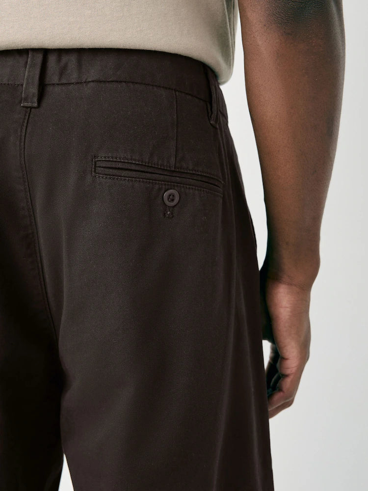 Brown Twin Pleat Regular Relaxed Tapered Chinos
