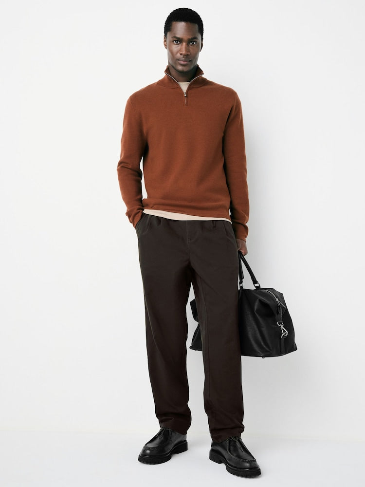 Brown Twin Pleat Regular Relaxed Tapered Chinos