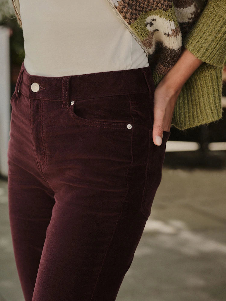 Burgundy Red Slim Velvet Cord Jeans