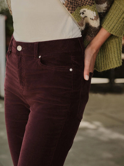 Burgundy Red Slim Velvet Cord Jeans