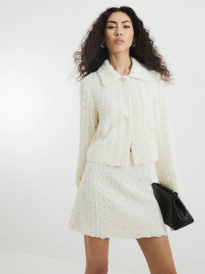 Cream Textured Collared Trophy Jacket