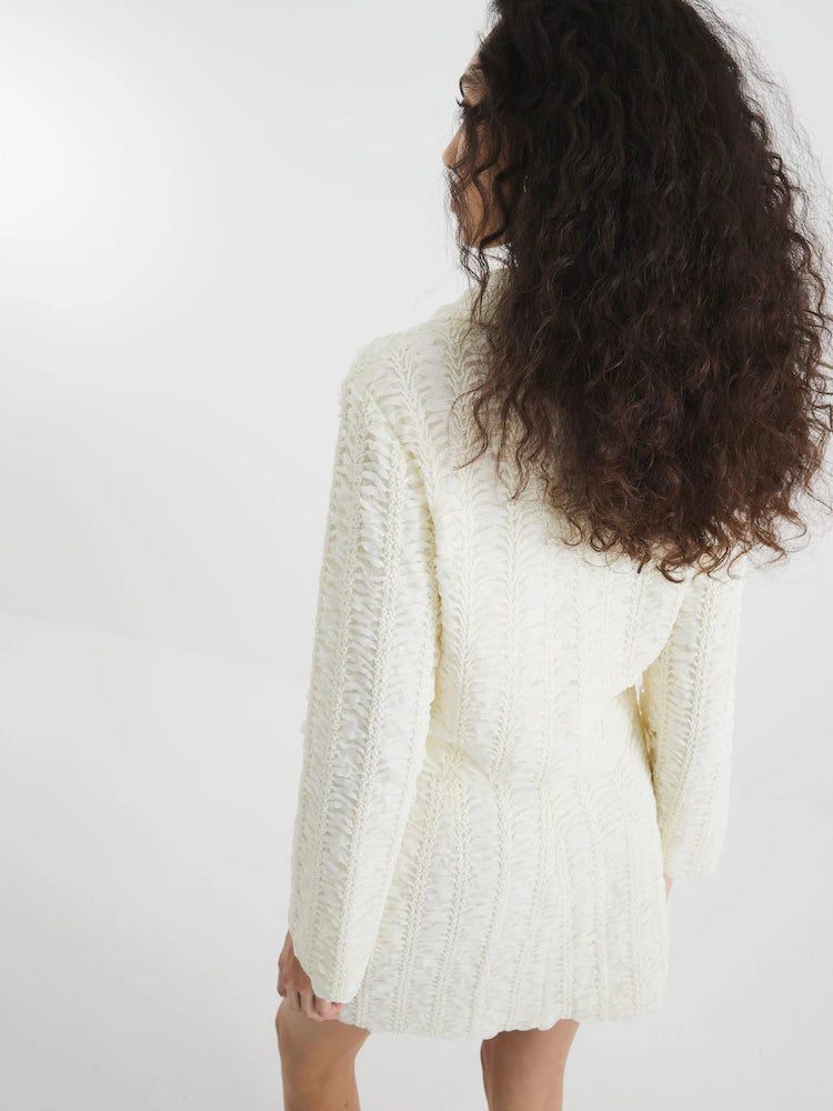 Cream Textured Collared Trophy Jacket