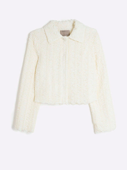 Cream Textured Collared Trophy Jacket