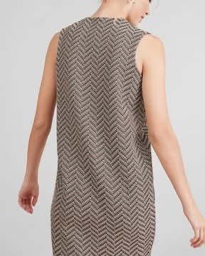 Toffee Chevron Jacquard Sleeveless V-Neck Jersey Shift Dress