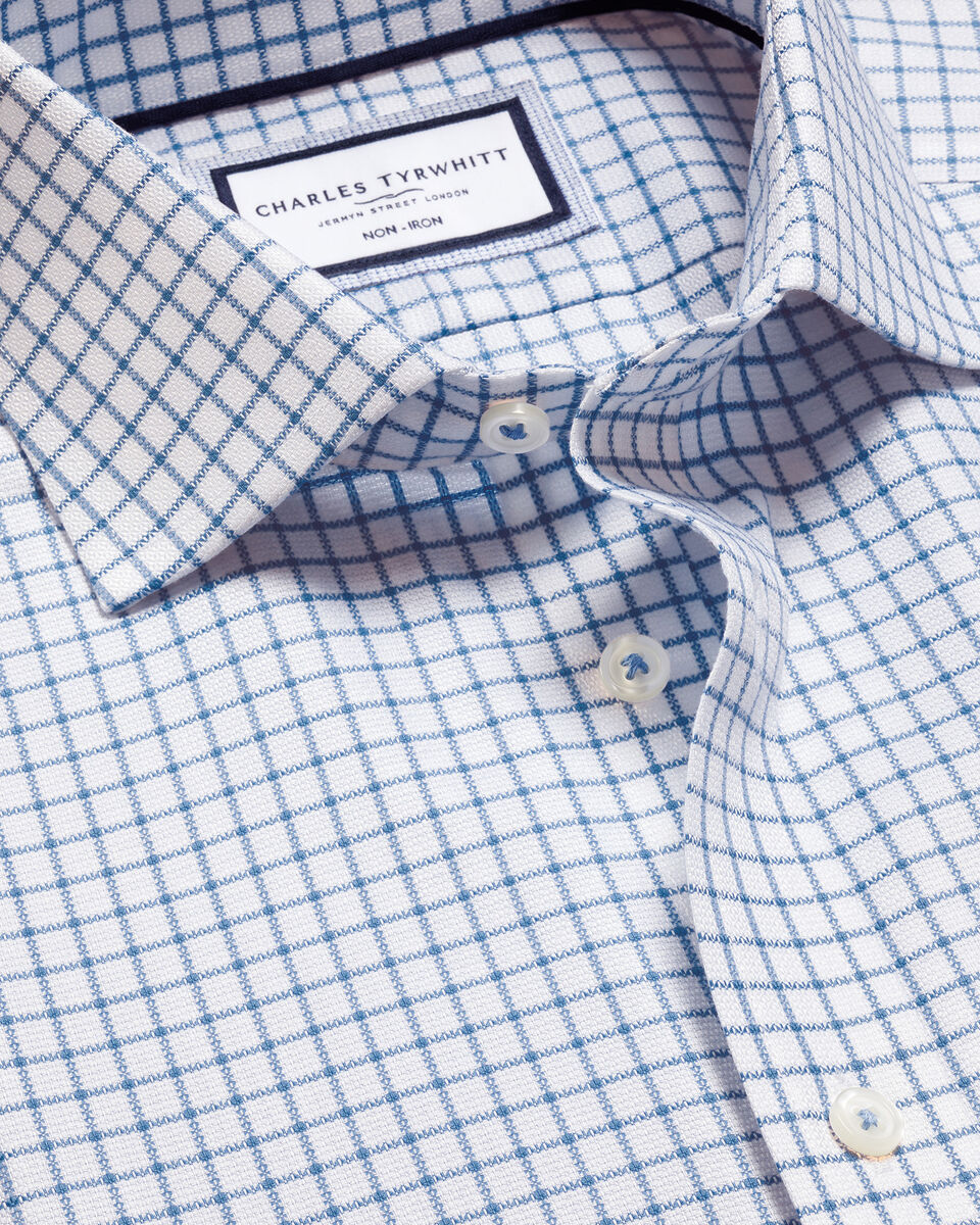Non-Iron Westminster Weave Check Slim Fit Shirt - Ocean Blue