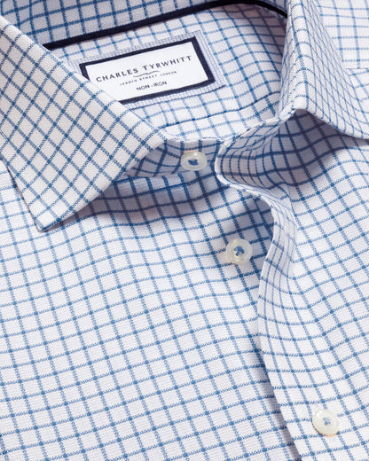 Non-Iron Westminster Weave Check Slim Fit Shirt - Ocean Blue