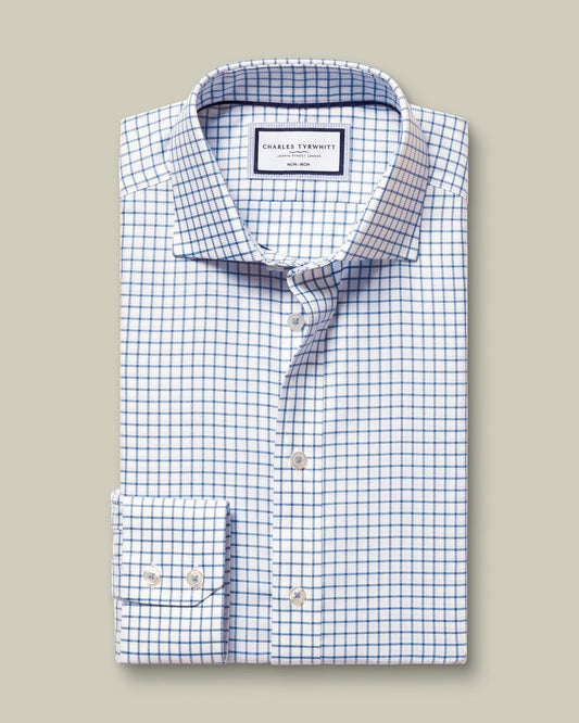 Non-Iron Westminster Weave Check Slim Fit Shirt - Ocean Blue