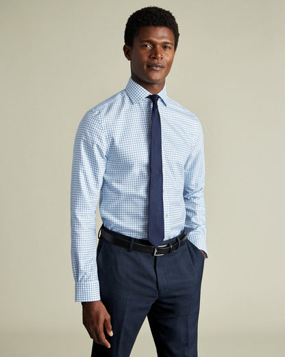 Non-Iron Westminster Weave Check Slim Fit Shirt - Ocean Blue