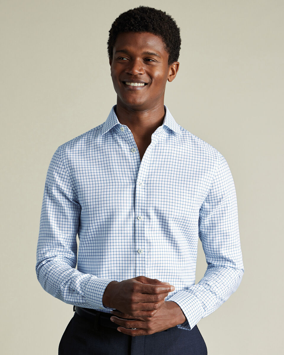 Non-Iron Westminster Weave Check Slim Fit Shirt - Ocean Blue
