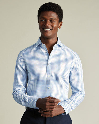 Non-Iron Westminster Weave Check Slim Fit Shirt - Ocean Blue