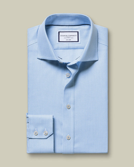 Non Iron Stretch Burlington Weave Slim Fit Shirt - Cornflower Blue