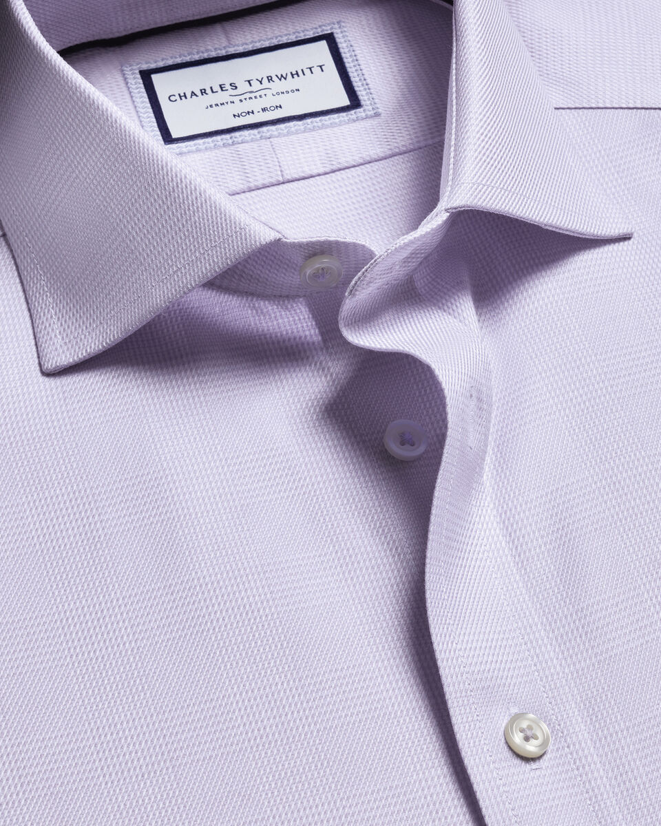 Non-Iron Stretch Burlington Weave Prince of Wales Check Slim Fit Shirt - Lilac