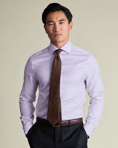 Non-Iron Stretch Burlington Weave Prince of Wales Check Slim Fit Shirt - Lilac