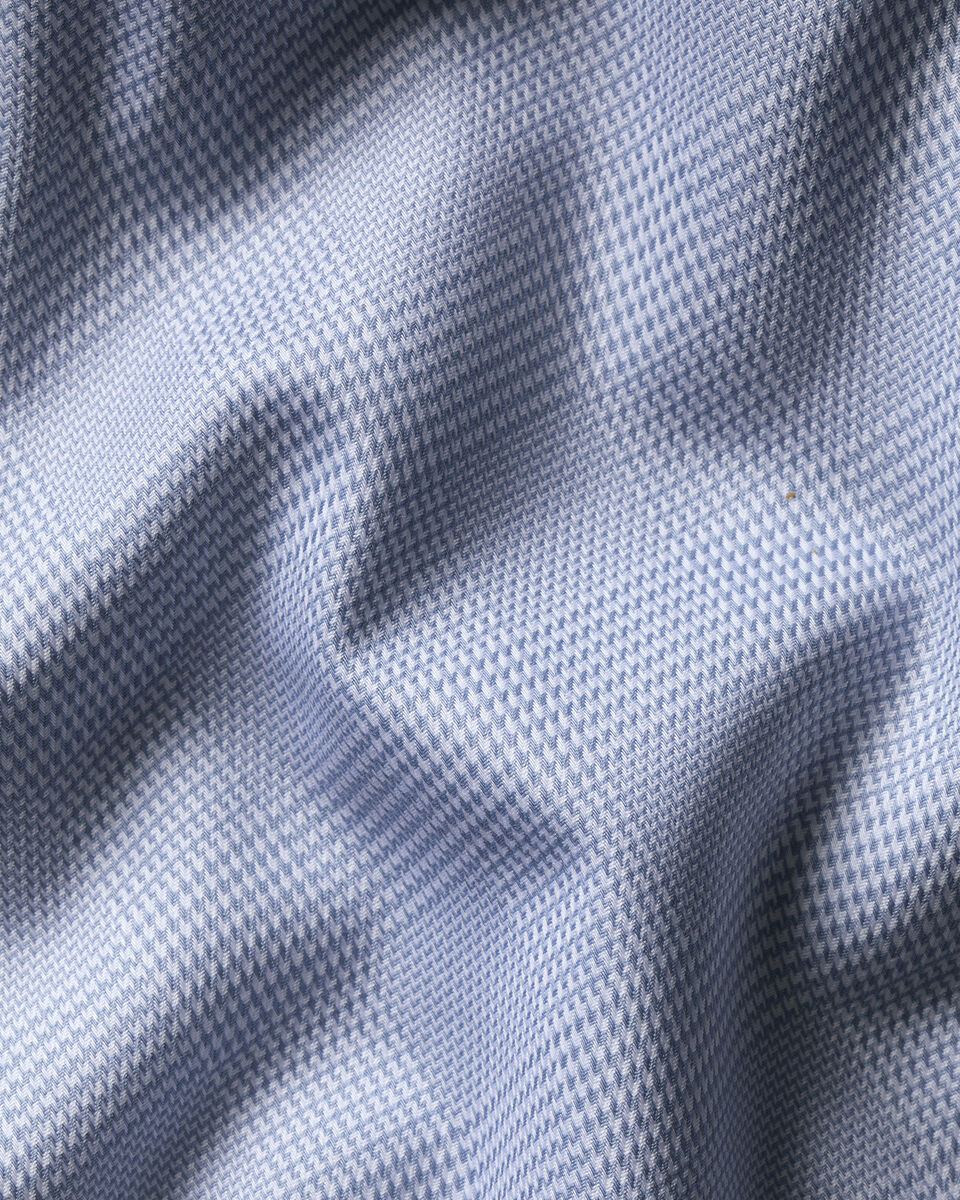 Non-Iron Stretch Burlington Weave Prince of Wales Check Slim Fit Shirt - Mid Blue