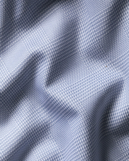 Non-Iron Stretch Burlington Weave Prince of Wales Check Slim Fit Shirt - Mid Blue