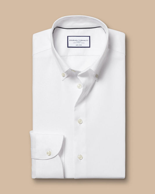 Button-Down Collar Non-Iron Oxford Slim Fit Shirt - White