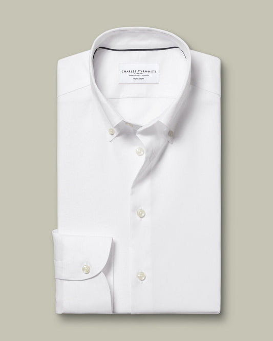 Slim Fit Button-Down Collar Non-Iron Oxford Shirt - White