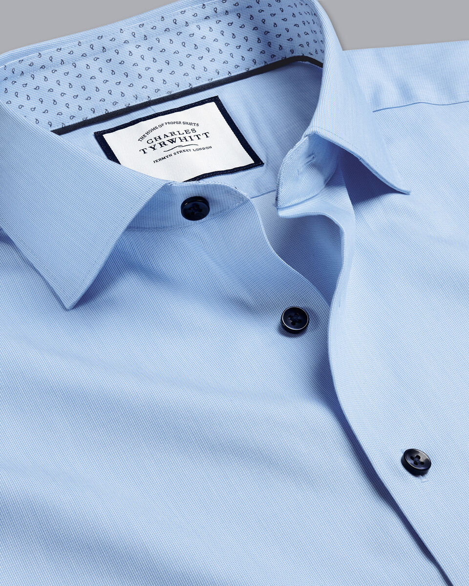 Semi-Cutaway Collar Twill Printed Trim Extra Slim Fit Shirt - Sky Blue