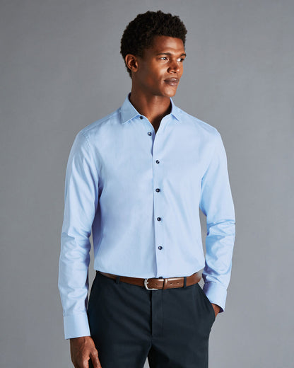 Semi-Cutaway Collar Twill Printed Trim Extra Slim Fit Shirt - Sky Blue