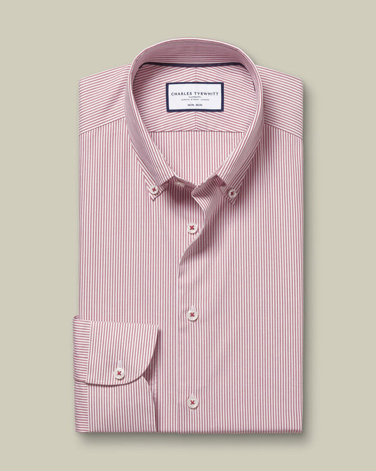 Button-Down Oxford Stripe Slim Fit Shirt - Red