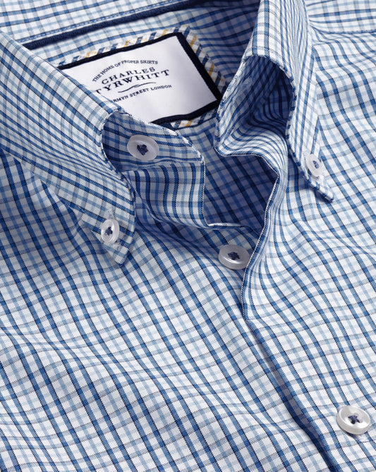 Button-Down Collar Oxford Check Extra Slim Fit Shirt Blue
