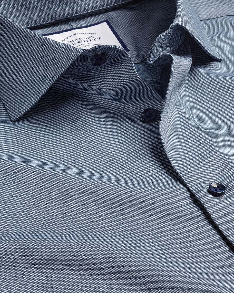 Extra Slim Fit Dark Blue Non-Iron Twill With Trim Collar Shirt