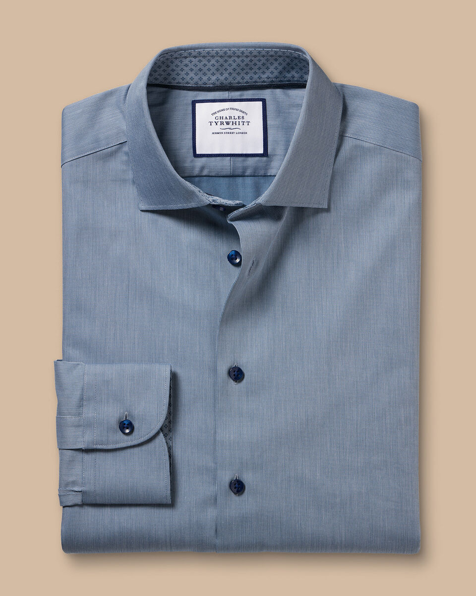 Extra Slim Fit Dark Blue Non-Iron Twill With Trim Collar Shirt