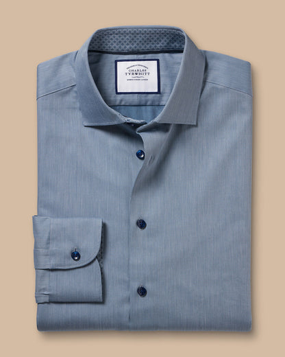 Extra Slim Fit Dark Blue Non-Iron Twill With Trim Collar Shirt