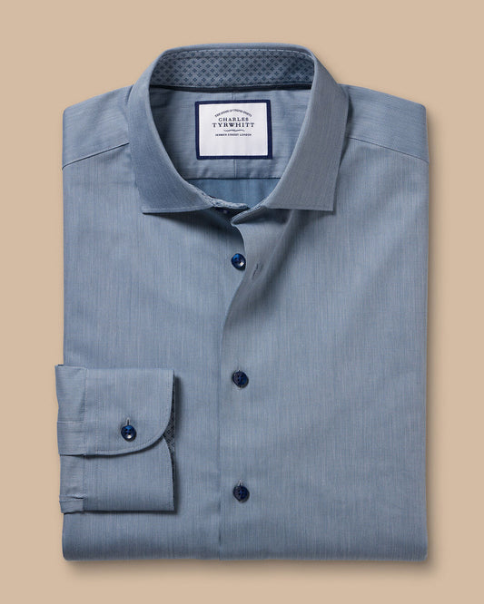 Extra Slim Fit Dark Blue Non-Iron Twill With Trim Collar Shirt