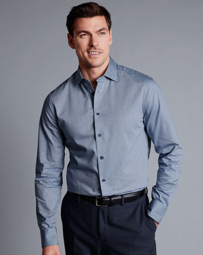 Semi-Cutaway Collar Twill Classic Fit Shirt with Printed Trim - Steel Blue