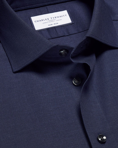 Slim Fit Non-Iron Cotton Linen Shirt - Ink Blue