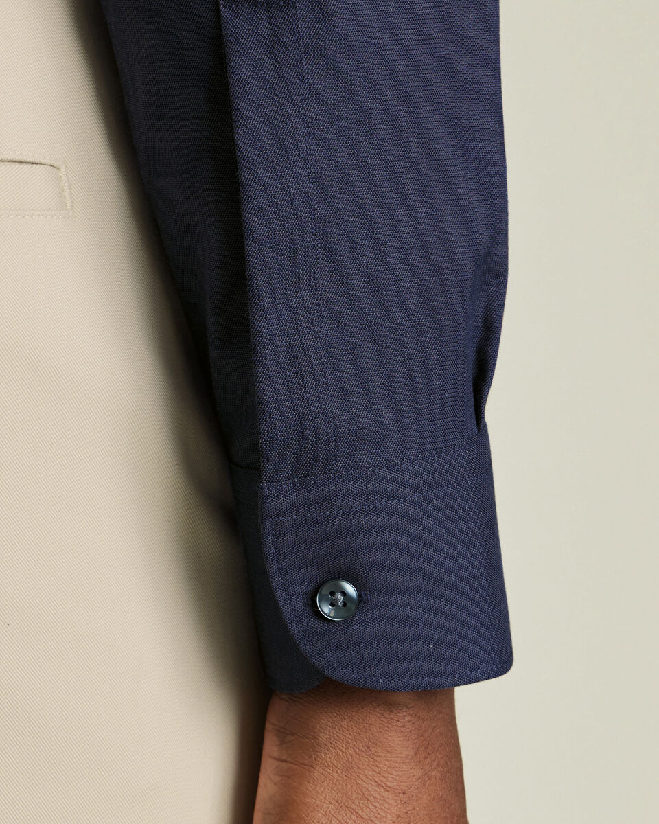 Slim Fit Non-Iron Cotton Linen Shirt - Ink Blue