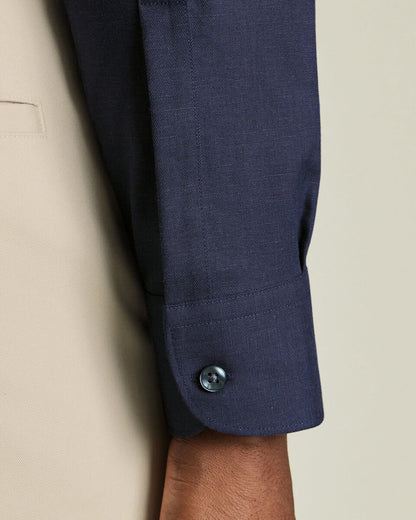 Slim Fit Non-Iron Cotton Linen Shirt - Ink Blue