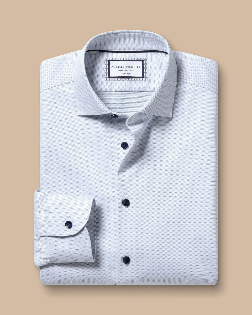 Slim Fit Non-Iron Dot Stretch Texture Shirt - White