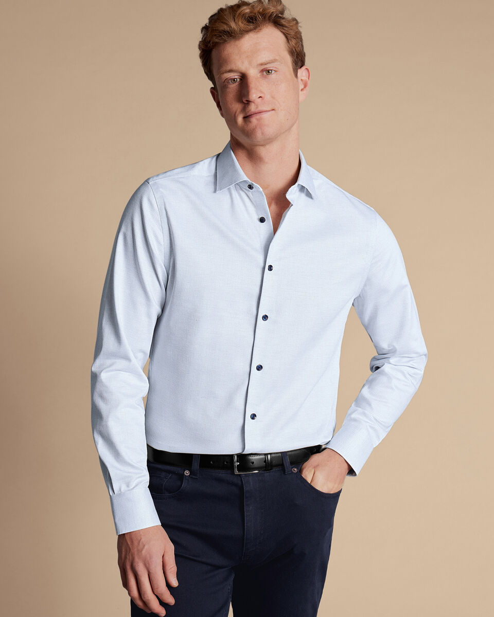 Slim Fit Non-Iron Dot Stretch Texture Shirt - White