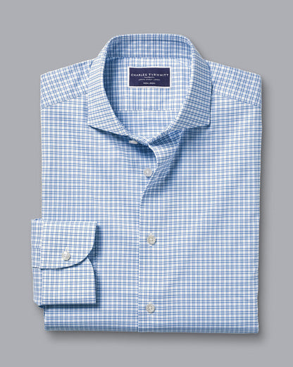 Non-Iron Performance Twill Grid Check Shirt - Ocean Blue