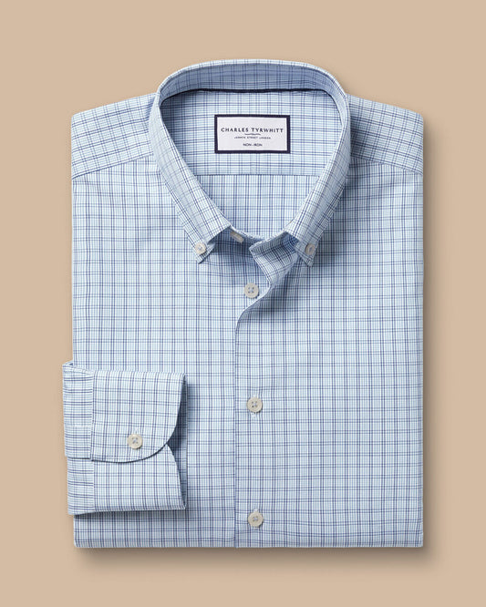 Button-Down Collar Non-Iron Check Oxford Slim Fit Shirt - Mid Blue